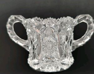 Antique Imperial Glass NuCut 212 Open Sugar Bowl Double Handle Sawtooth EAPG
